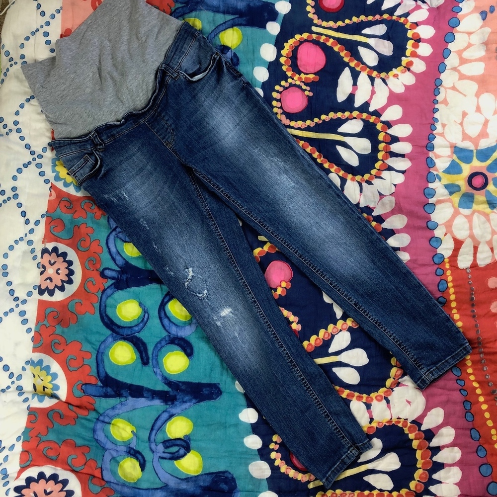 GeBe Maternity Skinny Jeans Distressed Light Blue
